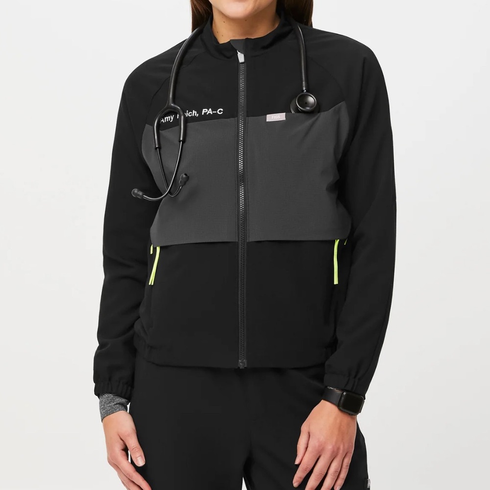 Figs Black Sydney Double Utility Scrub Jacket limited color Black/Green (Small)